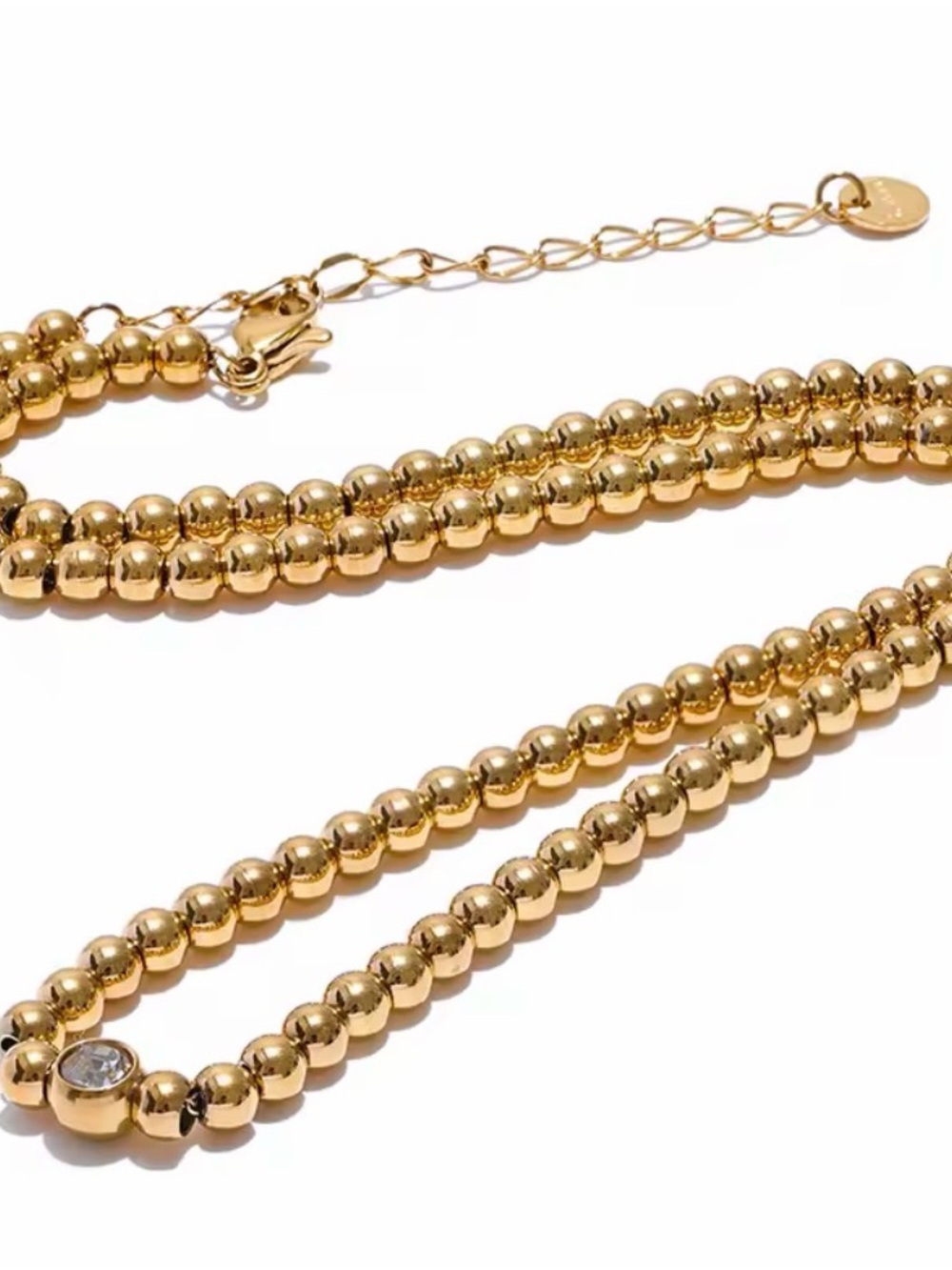 Gold tone Beaded Necklace with Clear Crystal - Picture 8 of 8